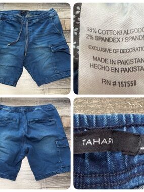 Tahari Cargo Jean Shorts Men’s L Blue (Inseam 8) Drawstring Elastic Waist